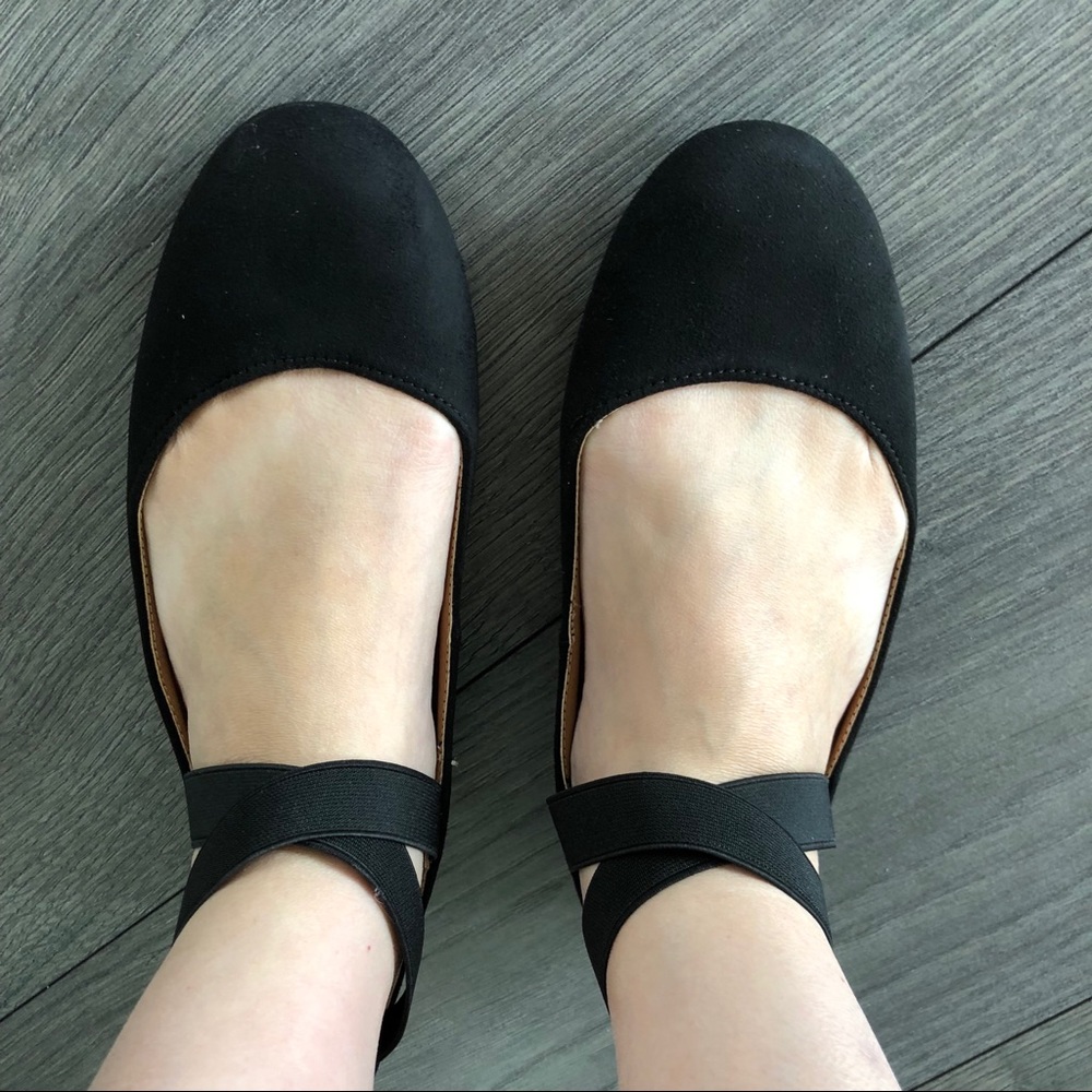 Black Vegan Suede Ballet Wrap Ankle Slip on Flats - Picture 7 of 8